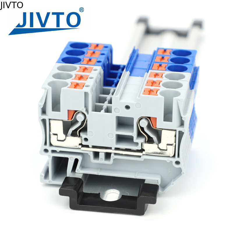 PT6 Push-in Terminal Block Din Rail 6mm² Screwless Spring Feed-Through Connector Wire Electrical Strip Plug